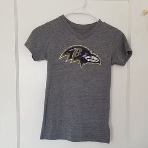NFL Ravens Logo Heather Grey Fan Football Spirit Gear Vneck Short Sleeve Tee